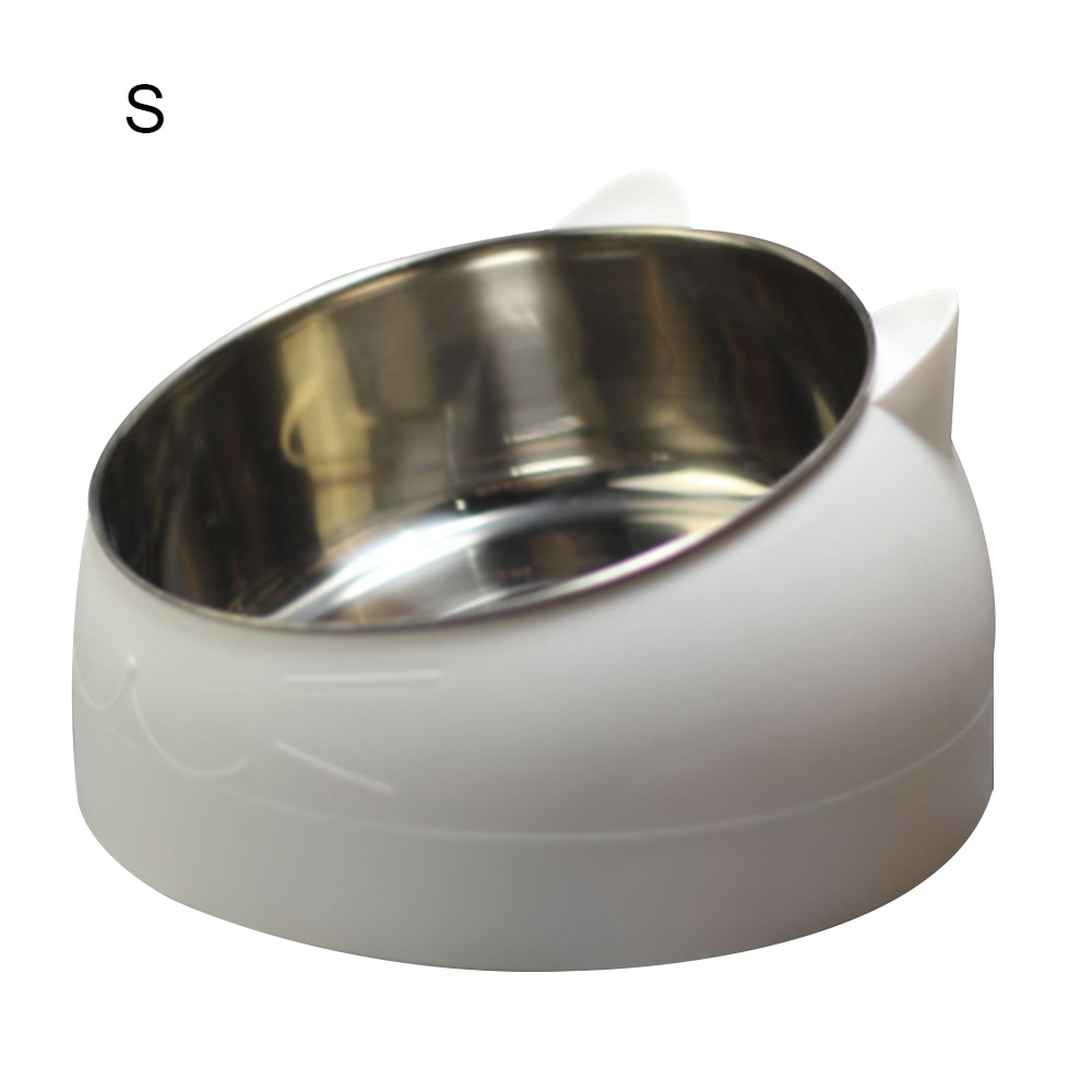 120311000031499-b9897e.jpg Tilted Pet Cat Bowl 15 Degree Stainless Steel Puppy Cats Food Drink Water Feeder With Non 1