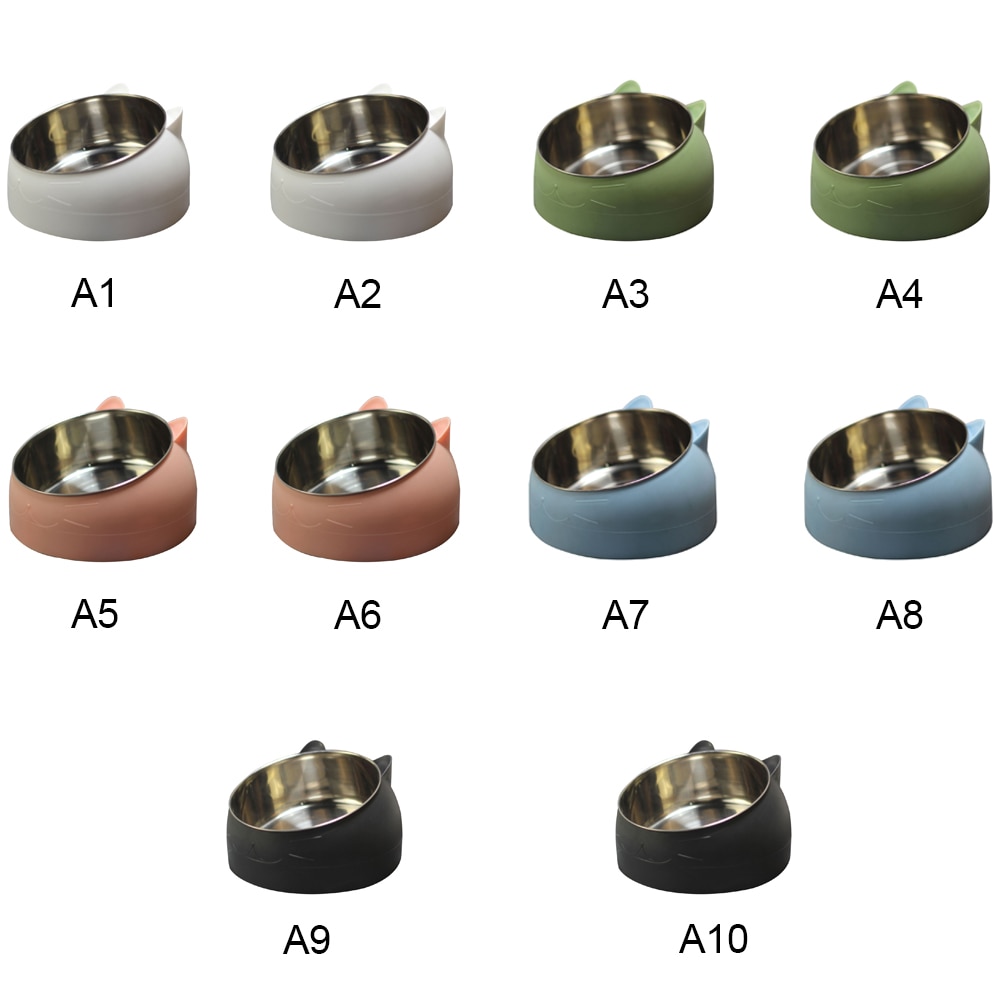 120311000031499-2c3bca.jpg Tilted Pet Cat Bowl 15 Degree Stainless Steel Puppy Cats Food Drink Water Feeder With Non 2